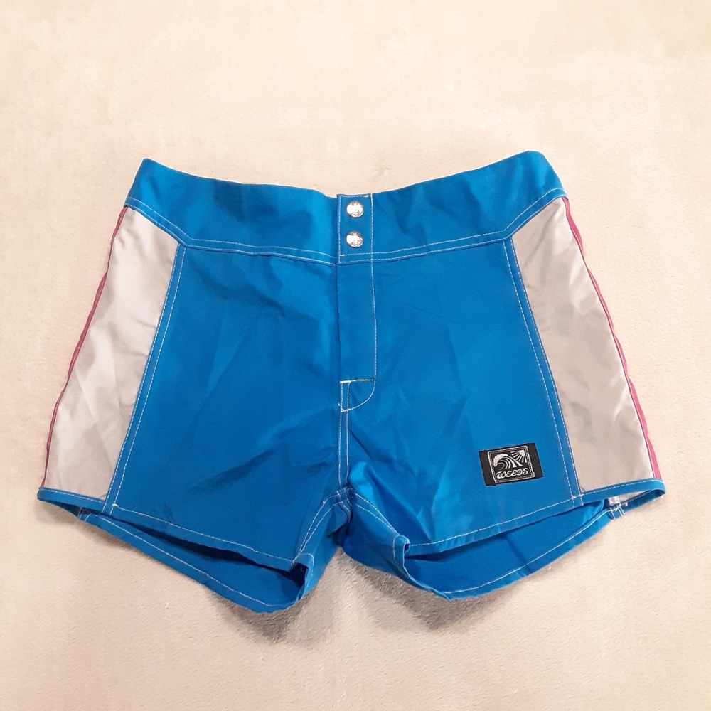 Vintage Weeds Mens Swim Shorts Size 30 Vibrant Blue Silver-Pink Side Panels